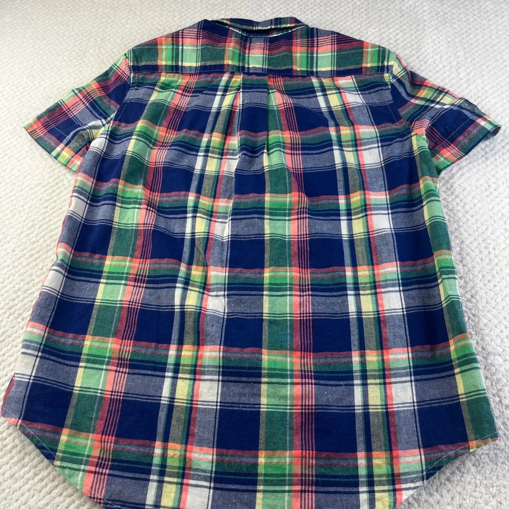 Ralph Lauren Boys Size 7 Plaid Short Sleeve Button Down Shirt Blue Green Orange
